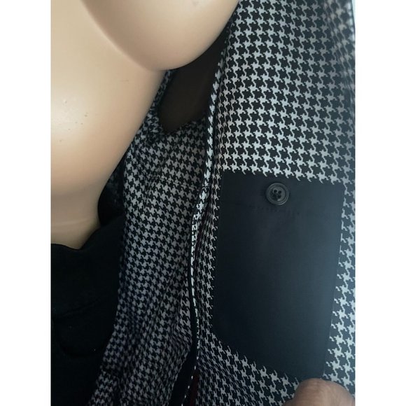Sanyo Long Sleeve Button Closure Hood Houndstooth Trench Coat Jacket Black - 12 - Picture 7 of 12